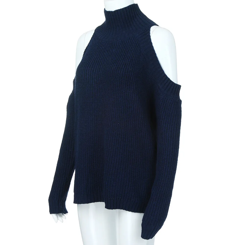 Pull Femme Hiver Dames женский модный однотонный топ с длинными рукавами вязаный свитер с воротником под горло блузка без бретелек Robe Femme Hiver