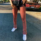 Блестящие облегающие брюки со средней талией, осень 2021