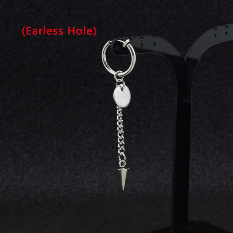 2 Earless Hole Серьги в стиле панк из нержавеющей стали, зажим для женщин и мужчин, перо, лезвие, крест конус кисточка, цепочка, подвеска для мальчиков и девочек, рок, хип-хоп серьги-гвоздики - Окраска металла: 2 Earless Hole