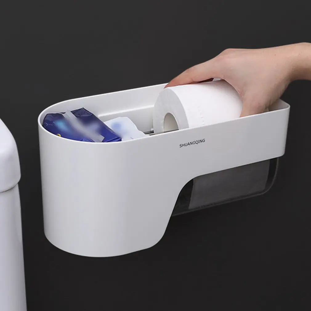 

Creative Plastic Toilet Dispenser Toilet Paper Holder Bathroom Paper Tissue Box Wall Mounted Roll Paper Storage Box Holder