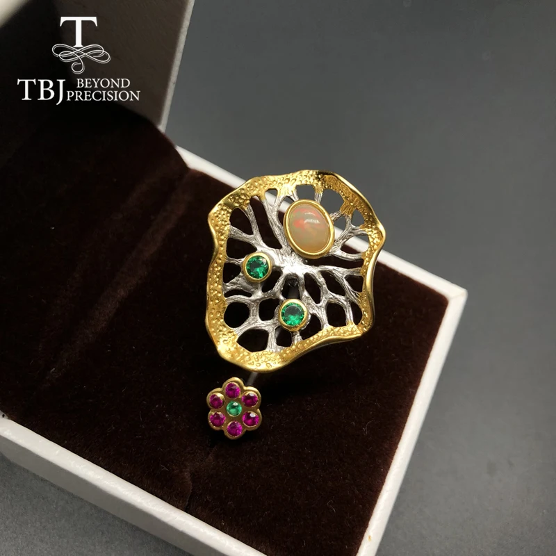 Высокое качество хорошее огненное натуральное Опаловое кольцо в форме листа