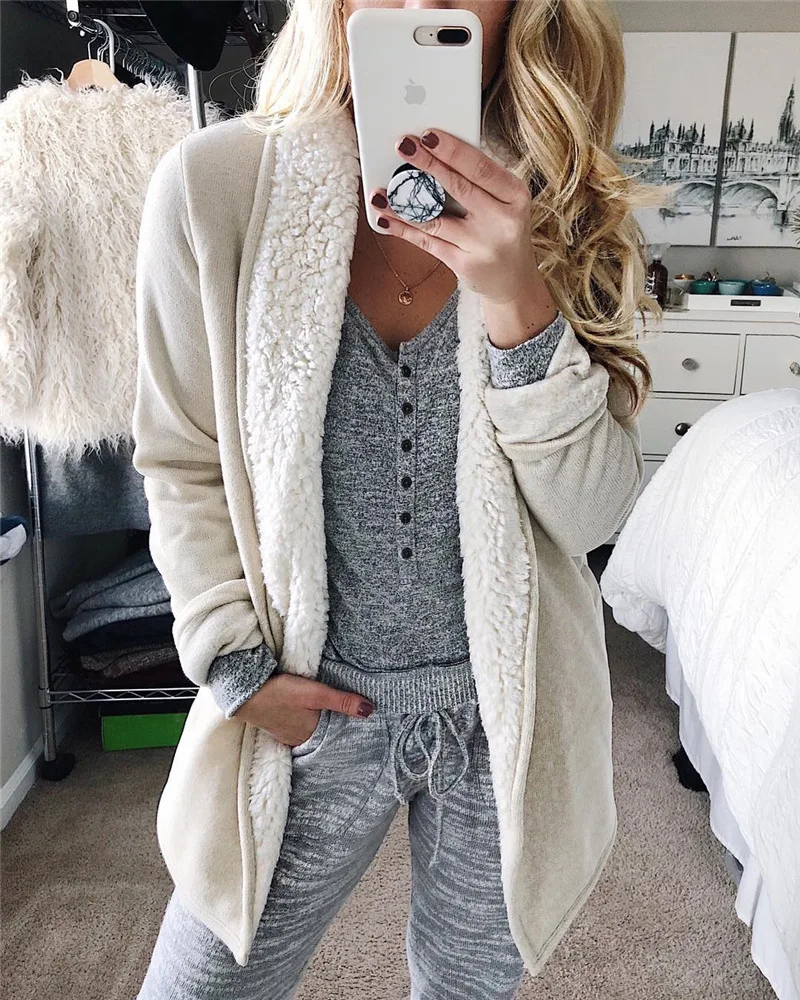 Женское пальто из флока с длинным рукавом для женщин зимнее кашемировое теплое