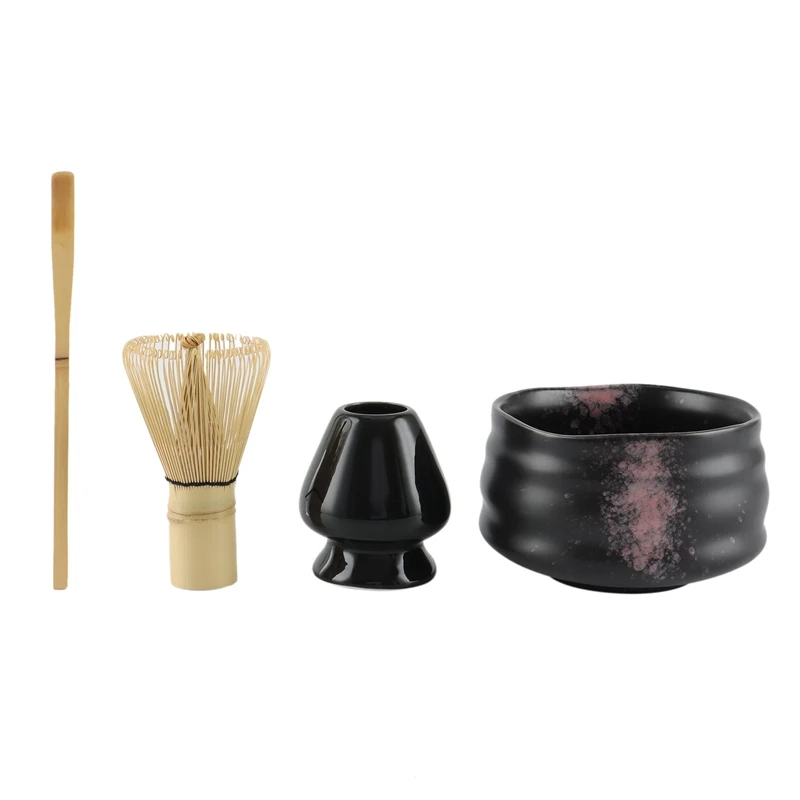 

4Pcs/Set Traditional Matcha Gift Set Bamboo Matcha Whisk Scoop Ceramic Matcha Bowl Whisk Holder Japanese Tea Sets