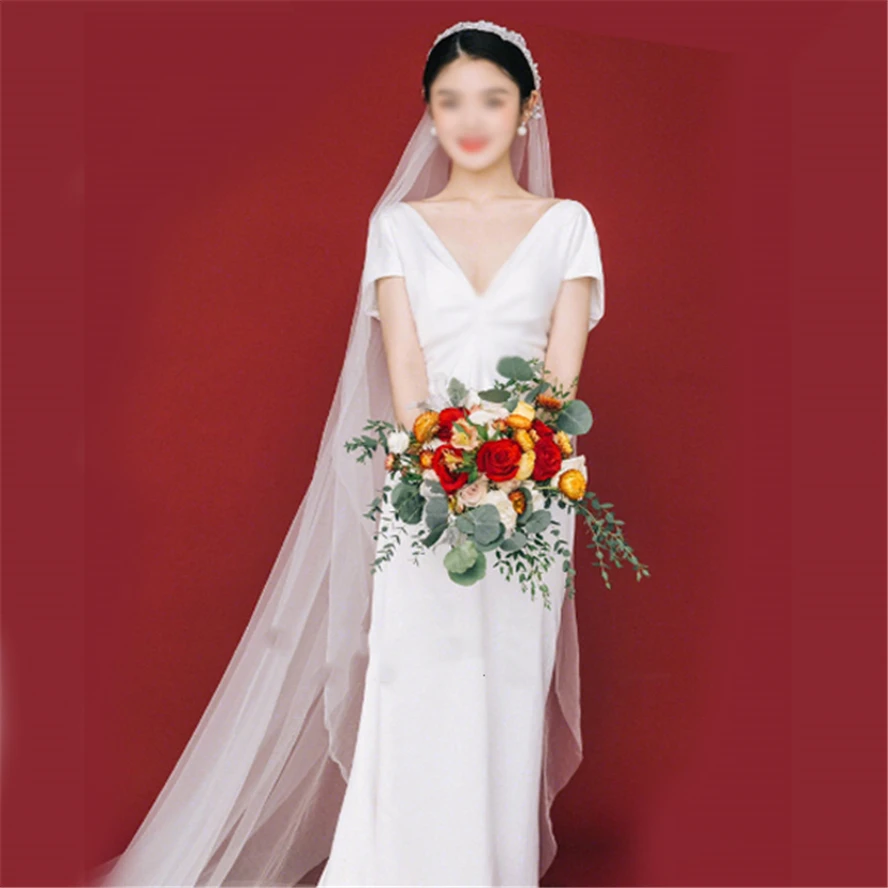 Фата Женская длинная в винтажном стиле вуаль для невесты свадьбы Белый/цвет