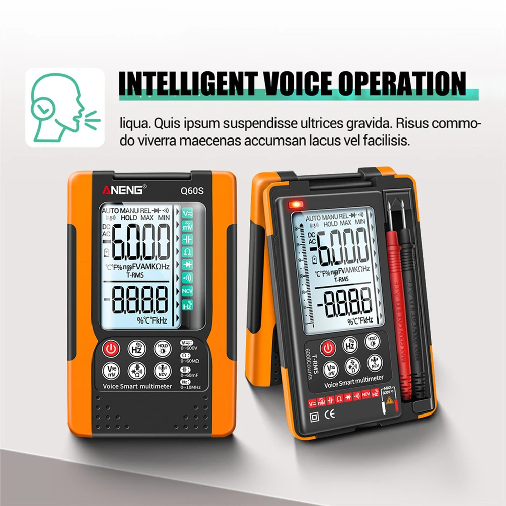 

ANENG Q60S Control Digital Multimeter 6000 Counts Voice AI Speech Recognition Transistor Tester Measurement Tool ElectricalMeter