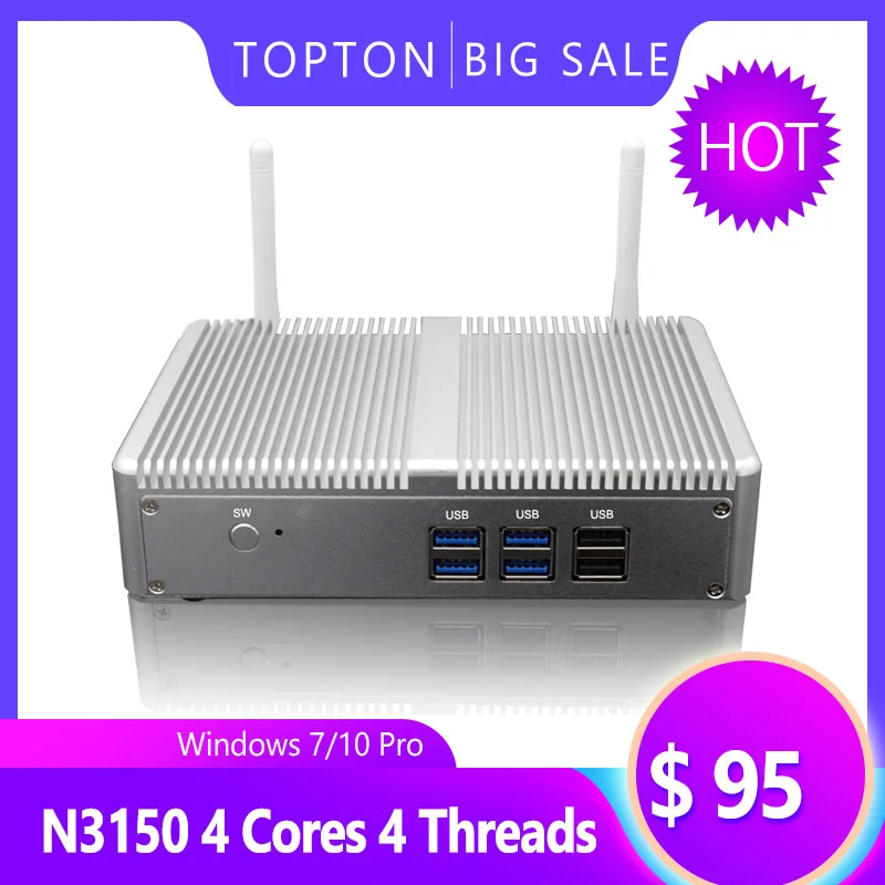 Недорогой мини-компьютер с Windows 10 Pro(64 бит) безвентиляторный Intel Celeron N3150 2 * HDMI