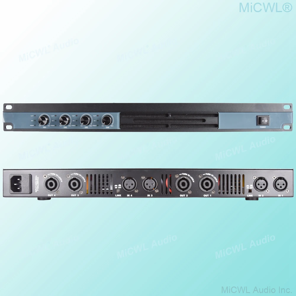 4 Channel 6400 Watts Professional DJ PA Power Amplifier 1U Rack Mount 3200W at 8Ω Digital D-Class AMP D6400 MiCWL