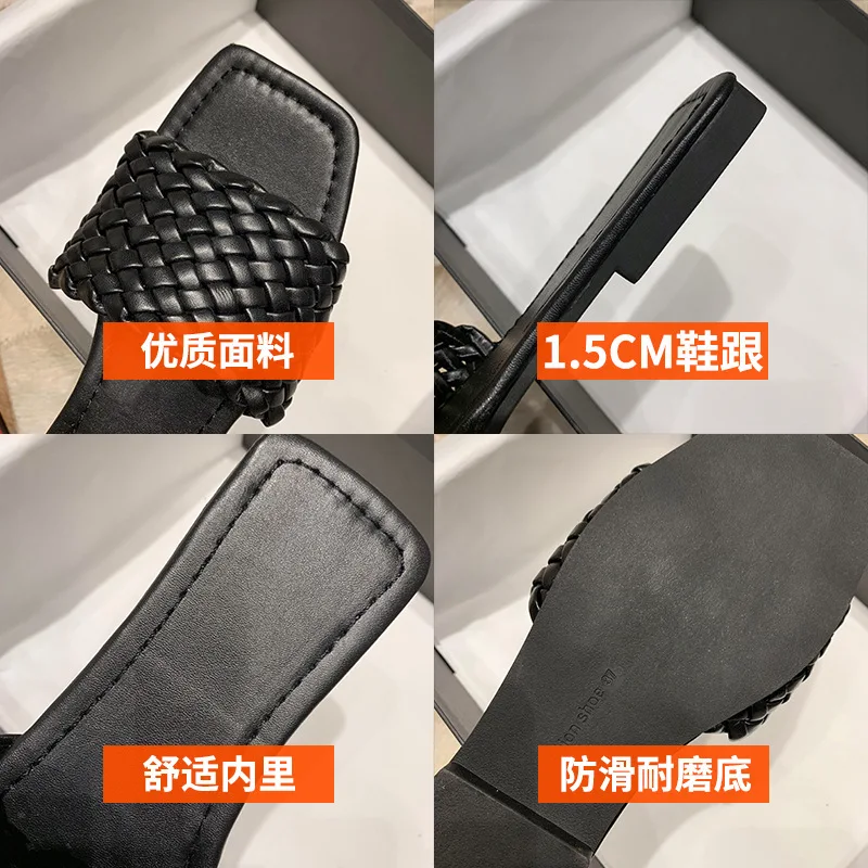 

2021 New Mules Women Slides Square Toe Ladies Striped Shoes Summer Fashion Footwear Plus Big Size 40 Slippers