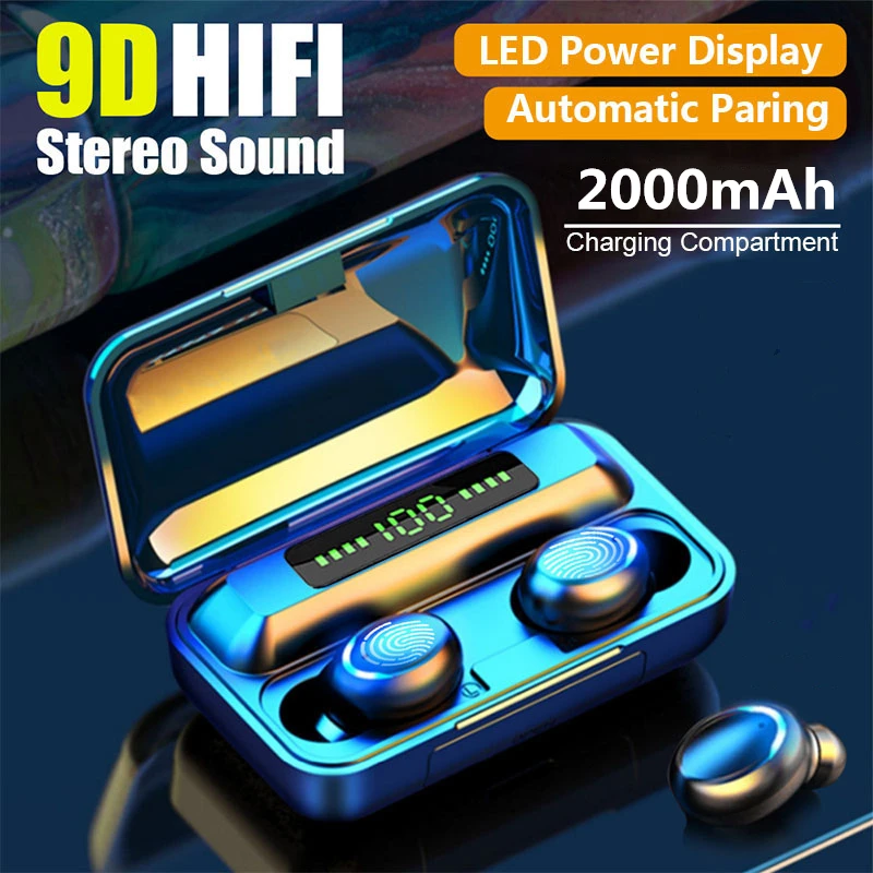 

Беспроводные наушники TWS, водонепроницаемые, 2000 мА ч, светодиодный микрофоном и зарядным устройством