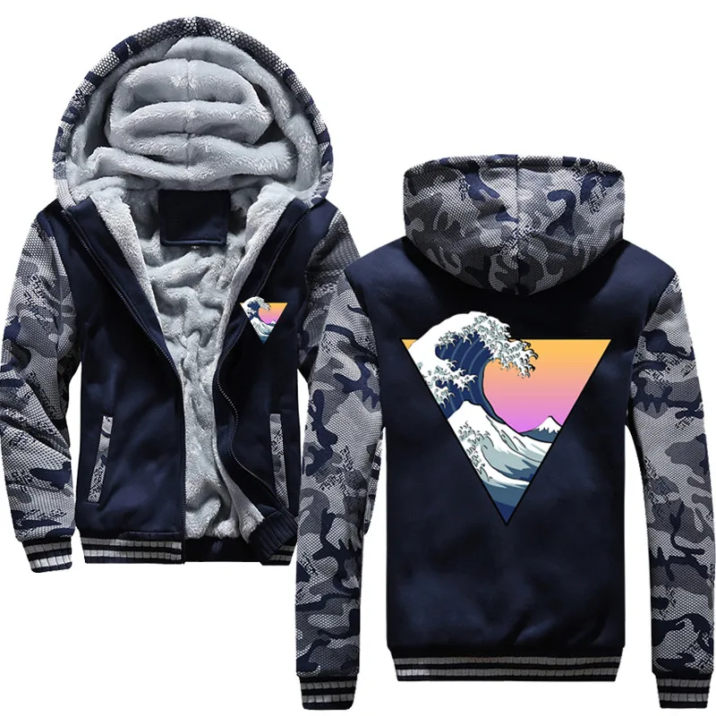 

winter men's Clothing hooded thickening Great Wave Aesthetic Sweatshirt letter fashion man Hoodies coat casual new