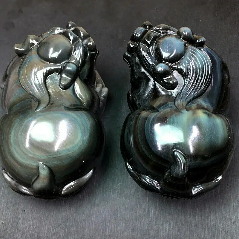 

Пара натурального радужного обсидиана резной PI Xiu домашний декор Исцеление