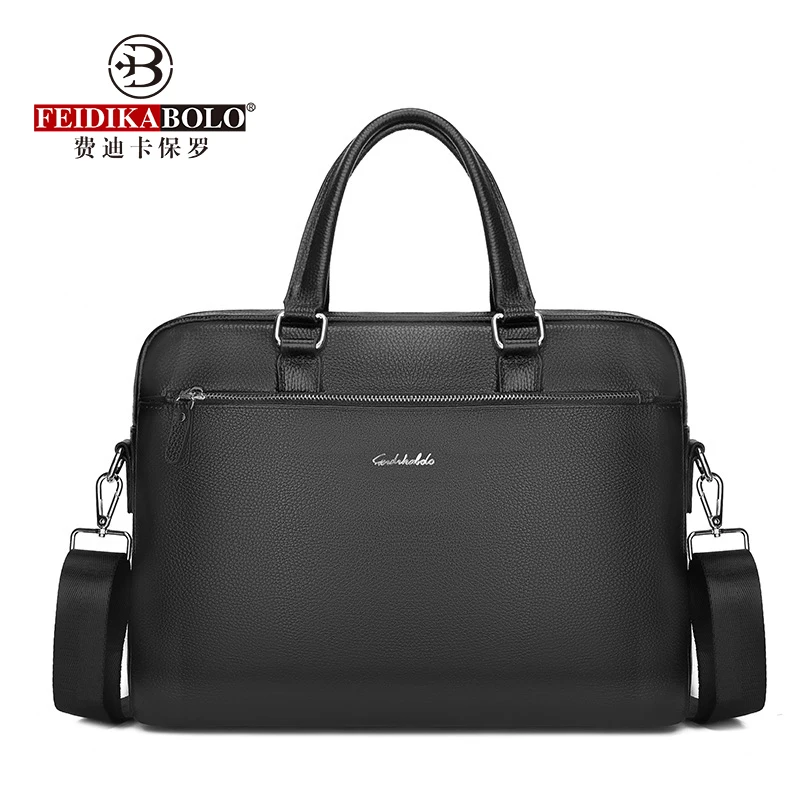 FEIDIKABOLO Genuine Leather Man Handbag Litchi Pattern Briefcase Bag 14