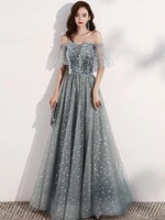 2021 luxury sequin birthday dresses long elegant off shoulder floor length shiny prom gowns summer short sleeve dress party club