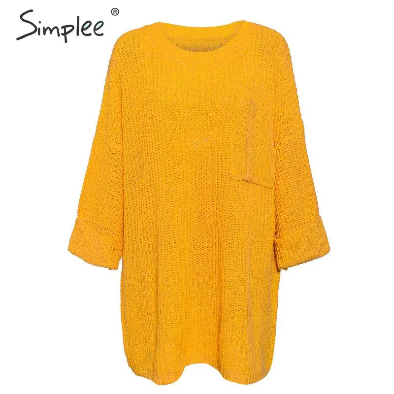 

WenQing Casual women knitted pullover Loose style cropped long pullover sweaters O-neck pocket female outer jumpers streetwears