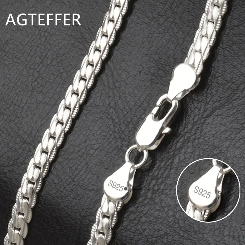 Цепочка AGTEFFER из серебра 925 пробы с боковыми дорожками 6 мм 18/20/24 дюйма для женщин и