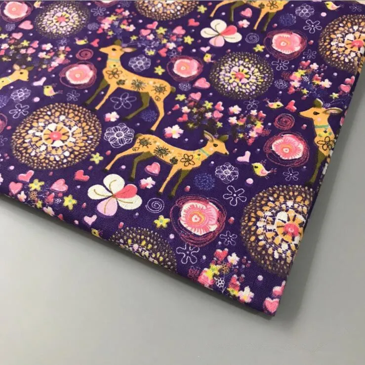 Хлопчатобумажная льняная ткань с принтом оленя ширина 150 см