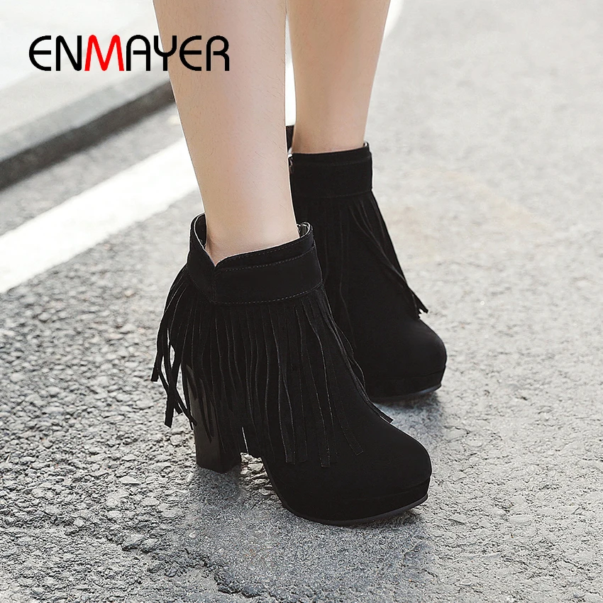 ENMAYER/женские ботильоны на очень высоком каблуке с бахромой круглым носком из