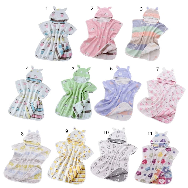 

Baby Bath Towel 6 Layers Cotton Gauze Hooded Kids Cape Poncho Cartoon Printed Breathable Absorbent Infant Blanket