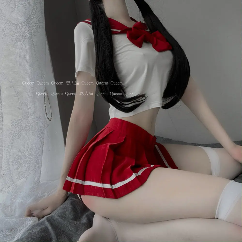 

Сексуальное нижнее белье, красный галстук-бабочка, в студенческом стиле, школьница, Милая Черная юбка с разрезом, Молодежная Чистая девушка,...