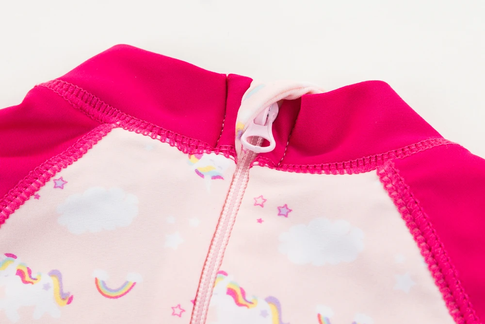 Wishere Swimsuit One-piece Swimwear Short Sleeves UPF50+ Sunsuit Baby Girl Beachwear Summer Kids' Bathers Swimming Suit