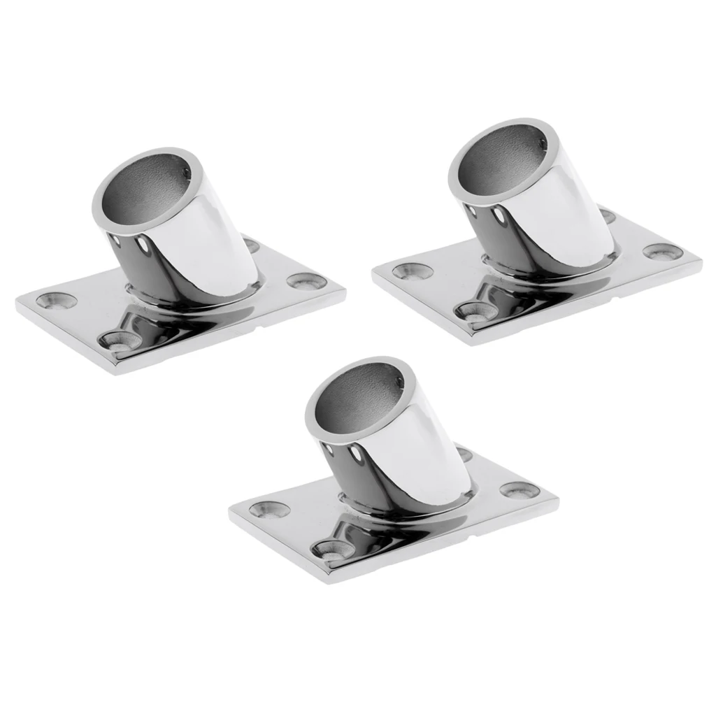 

3pcs 60 Degree Polished Stainless Steel Boat Handrail Square Base 7/8" Pipe