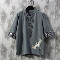 embroidered men cheongsam tops tang suit traditional chinese tee shirt for men hanfu loose blouse cotton tshirt china tee tops