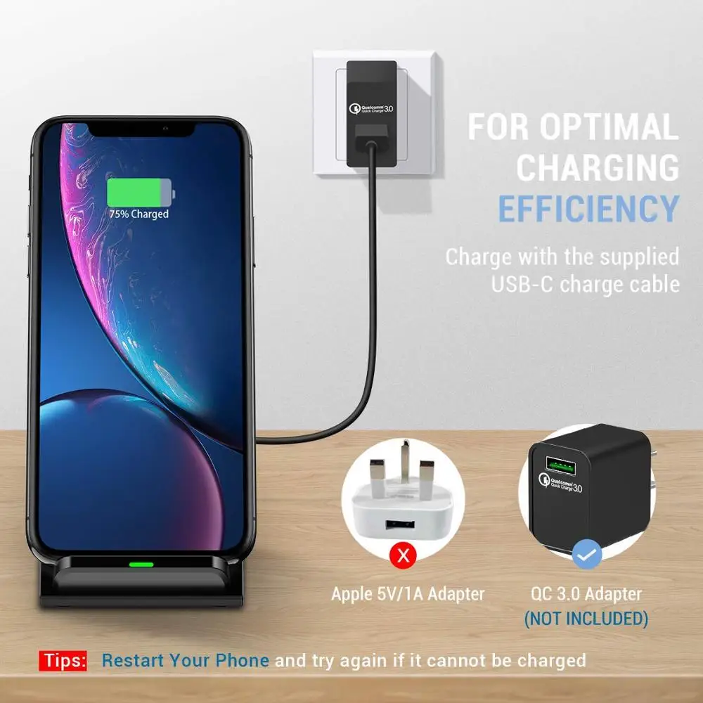 Беспроводное зарядное устройство FDGAO QI USB Type-C 15 Вт для iPhone 12 11 Pro XS Max XR X 8 подставка