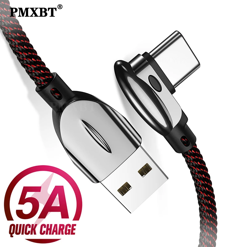 USB кабель 5A Type C 90 градусов Supercharge для Samsung S10 S9 S8 Huawei P40 P30 Pro Xiaomi быстрой зарядки