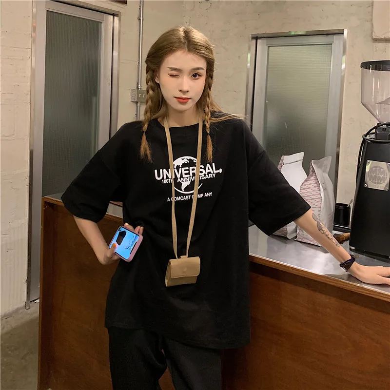 

Vintage Letter Print Loose Tshirt Female Korean Harajuku Women's T-shirts Tops Japanese Kawaii Ladies Ulzzang Clothes For Women