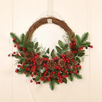 50cm christmas rattan wreath natural branches fake berries pine cones christmas wreath hanging wall door decor for new year i9b3