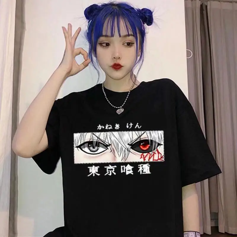 

Summer Hot Sale Japanese Anime Harajuku Short Sleeve O-Neck Tokyo Swastika Avengers Ghoul Eyes Print Men's and Women's T-shirt