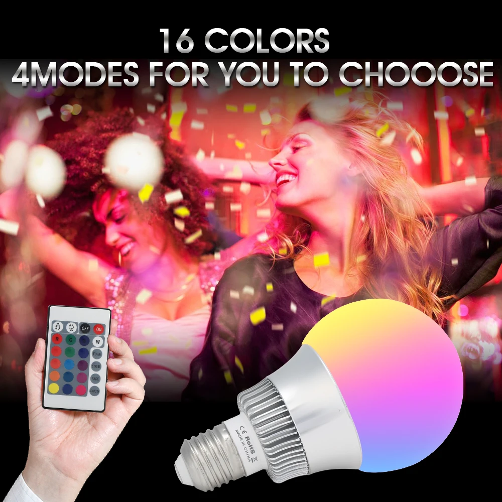 5 шт./лот Светодиодная лампа E14/E27 Вт 10 цветная RGB с пультом дистанционного