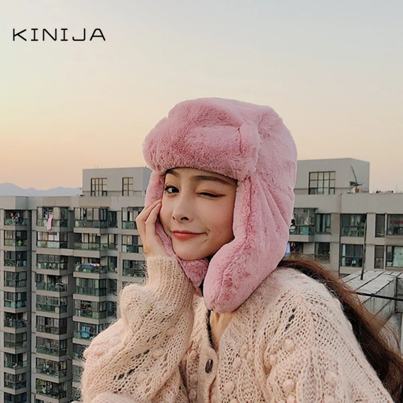 Зимняя уличная ветрозащитная шапка из кроличьей шерсти Lei Feng Женская утолщенная