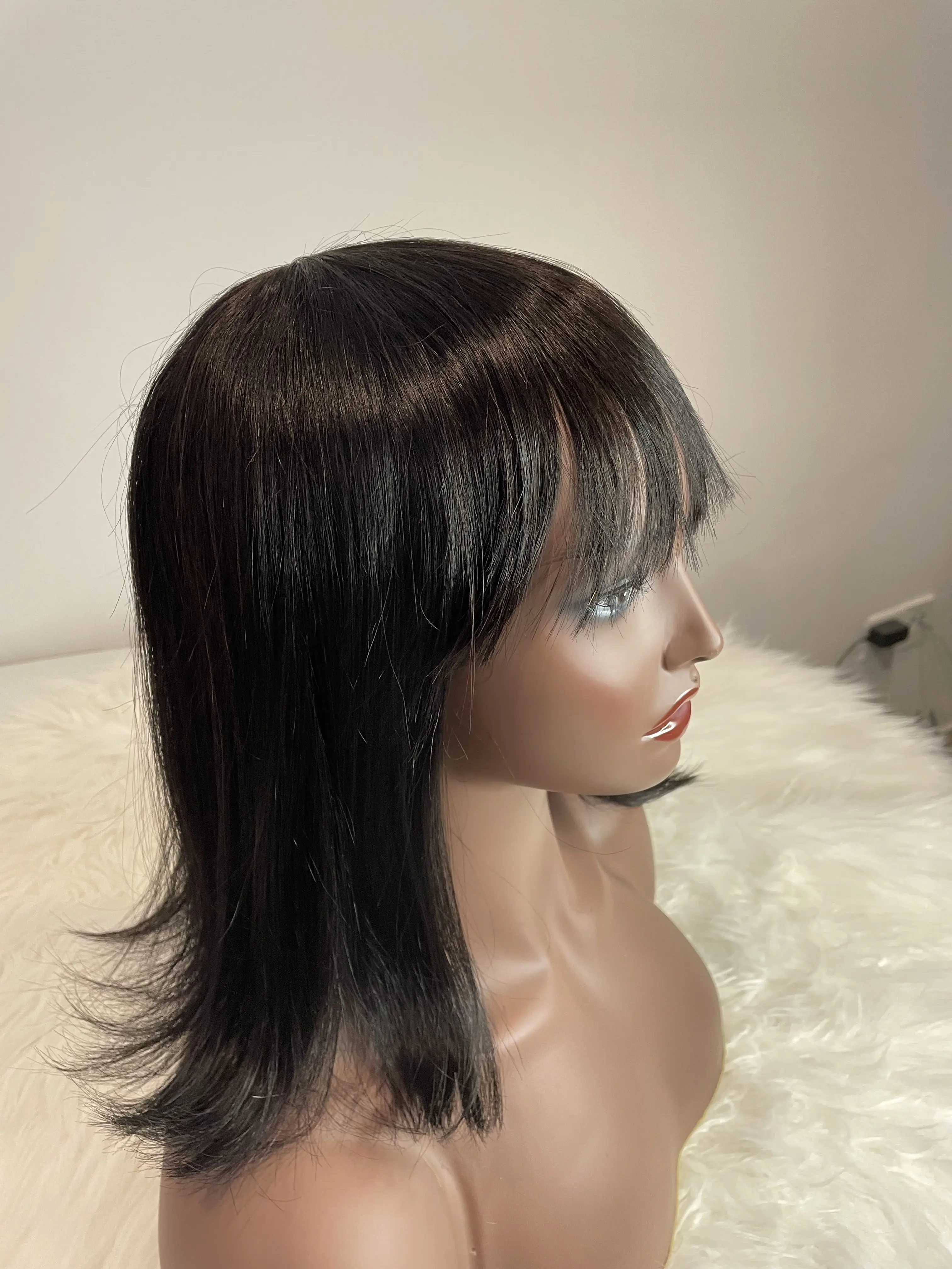 Straight Bob Hair Wigs With Bang No Lace Full Machine Made Brazilian Remy BoBo For Woman | Шиньоны и парики