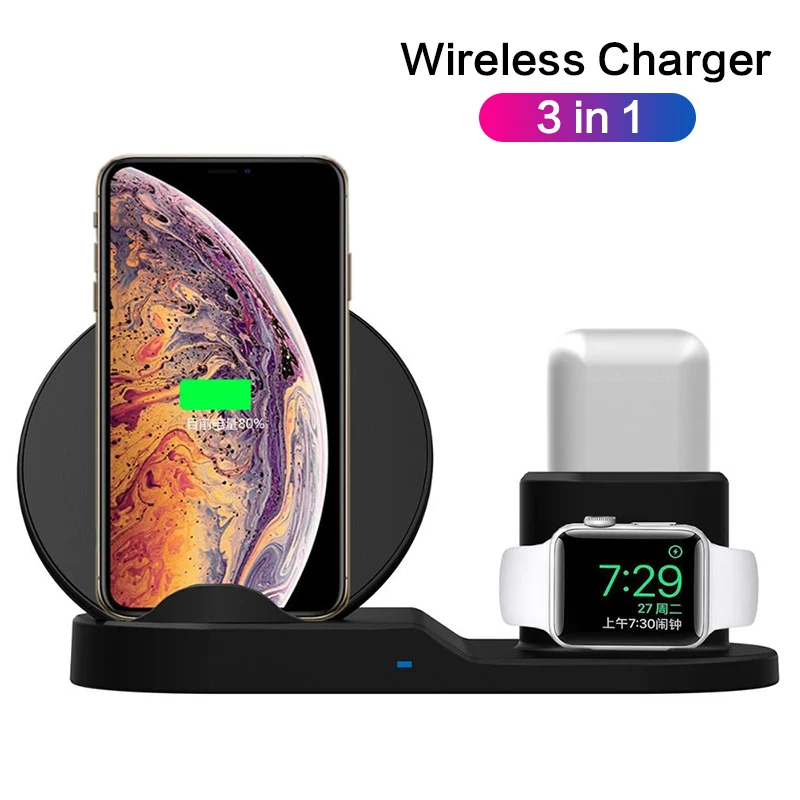 3 в 1 быстрое Qi Беспроводное зарядное устройство для iPhone X 8 plus samsung Зарядное устройство Док-станция для Apple watch 1 2 3 4 Airpods зарядное устройство Подставка
