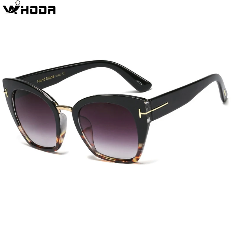 

WIHODA EURO Large Size Cat Eyes Female Gradient Grey Lens Sunglasses ,Fashion Women Black Flat Mirror Sun Glasses Frames S165
