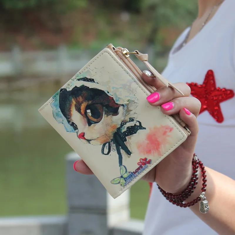Женский кошелек с милым принтом граффити тонкий на молнии короткий женский клатч