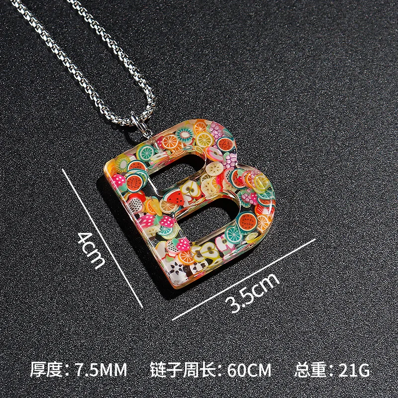 

HANGZHI 2021 NEW Simple and popular 26 English alphabet fruit color printing pendant necklace snake bone chain