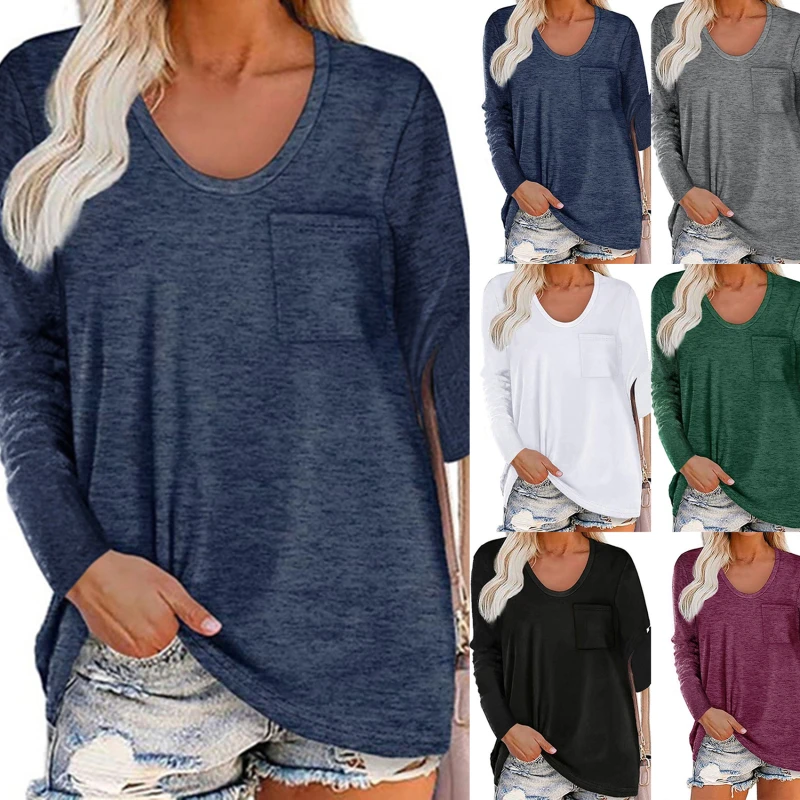 

2023 Autumn Women T Shirt Fashion Clothing Lady O Neck T-Shirt Causal Solid Color Long Sleeve Loose Tops For Female