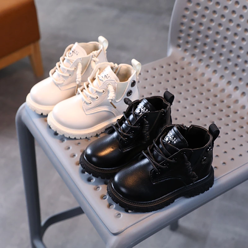 

Fashion Black Children Warm Chelsea Boots Leather Casual Platform Shoes Toddler Girls Non-slip Ankle Boots Kids Boy Martin Boots