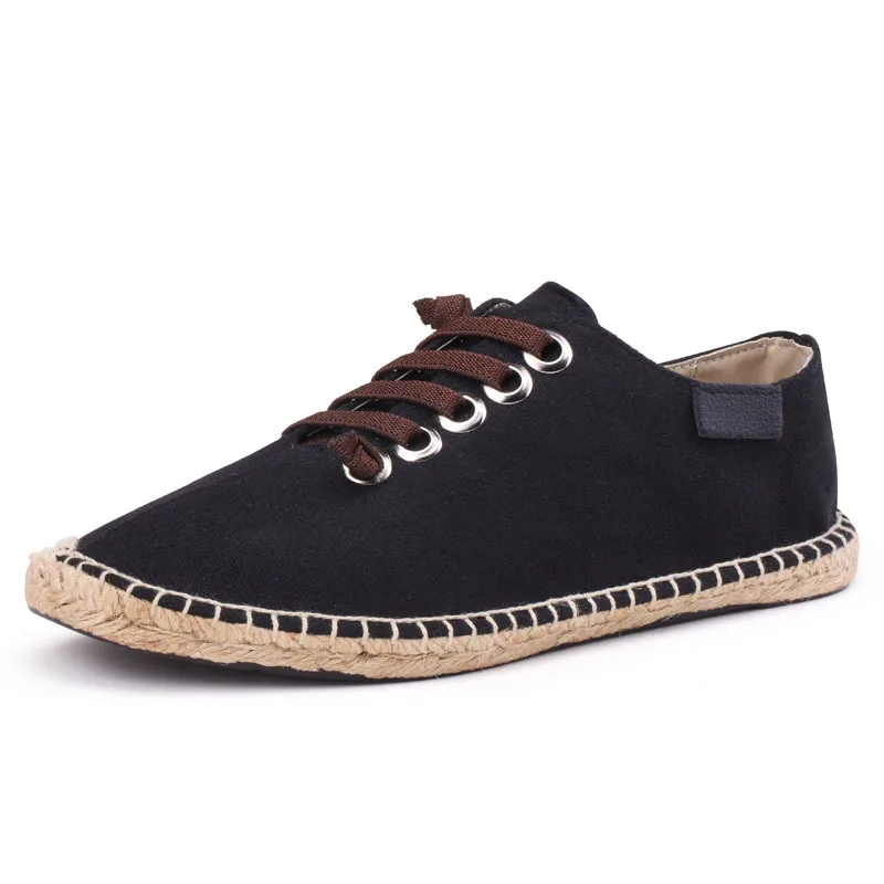 

2021 Canvas Shoes Men Flat Casual Footwear Breathable Hemp Lazy Shoes Cool Young Man Shoes Cloth Footwear Black Blue KA1494