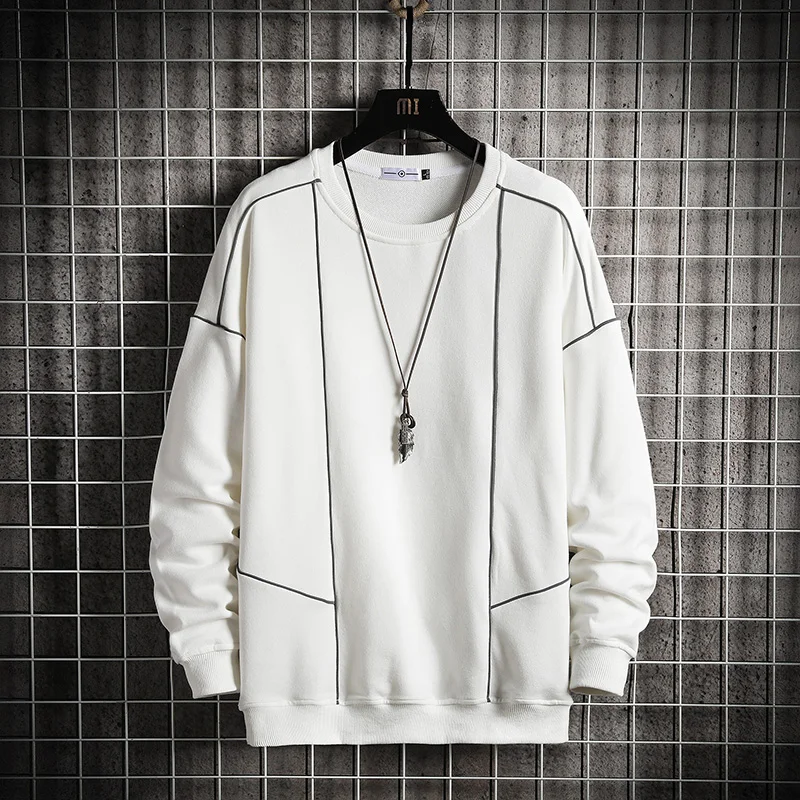 

2022 new casual men's loose sweater luminous reflective strips
