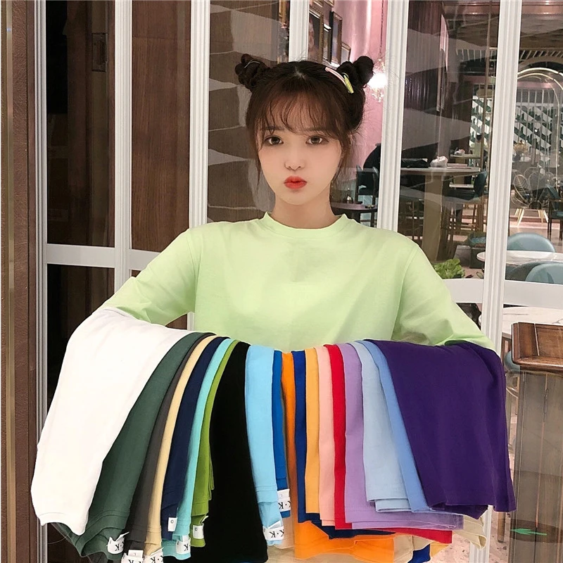 Новая Базовая летняя хлопковая футболка с коротким рукавом и круглым вырезом из