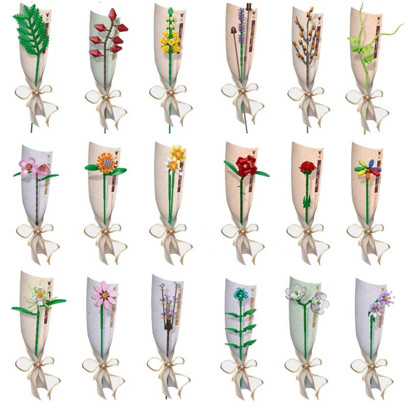 

Rose Daisy Flowers Bouquet Model Building Blocks With Action Figures Bricks Set Gifts Educational Toys For Children Friend Gifts