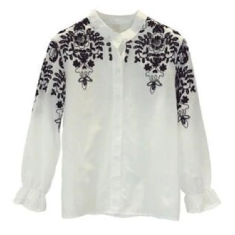 

XUXI Spring Autumn 2021 Women Shirt Long Sleeve Korean Loose Fashion Embroidery Printing Vintage Short Chemise Femme E009