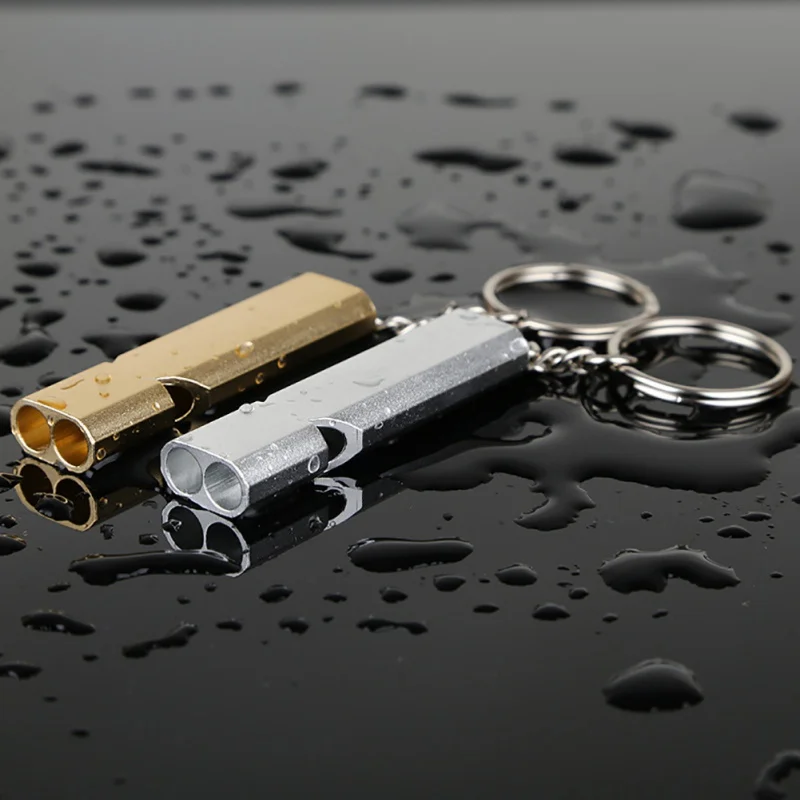 

Outdoor Mini Whistle Aluminum alloy Keychain Survival Whistle Double Pipe High Decibel Outdoor Emergency Whistle
