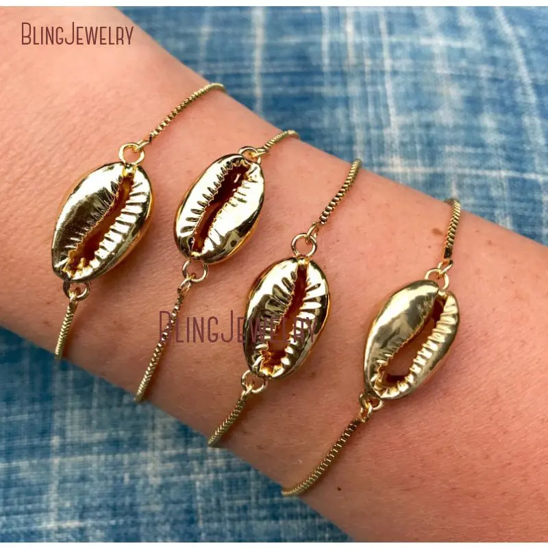 Золотой рыбья кость сырья Boho Chic Радужный Галиотис оболочки жесткий Браслет-манжета Белый полумесяц раковина Каури регулируемый браслет BM27548