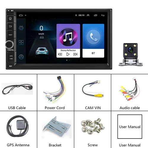 With 4 LED Camera Podofo 2din Android8.1 автомобильный Радио wifi gps navi автомобильный мультимедийный плеер Универсальный " аудио стерео для Volkswagen Nissan hyundai Kia - Цвет: With 4 LED Camera