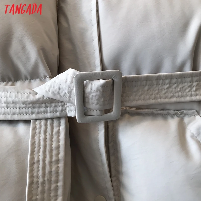 Tangada, Женские однотонные парки без рукавов с поясом, с капюшоном, на молнии,, зимнее женское теплое длинное пальто, корейская модная куртка ASF01