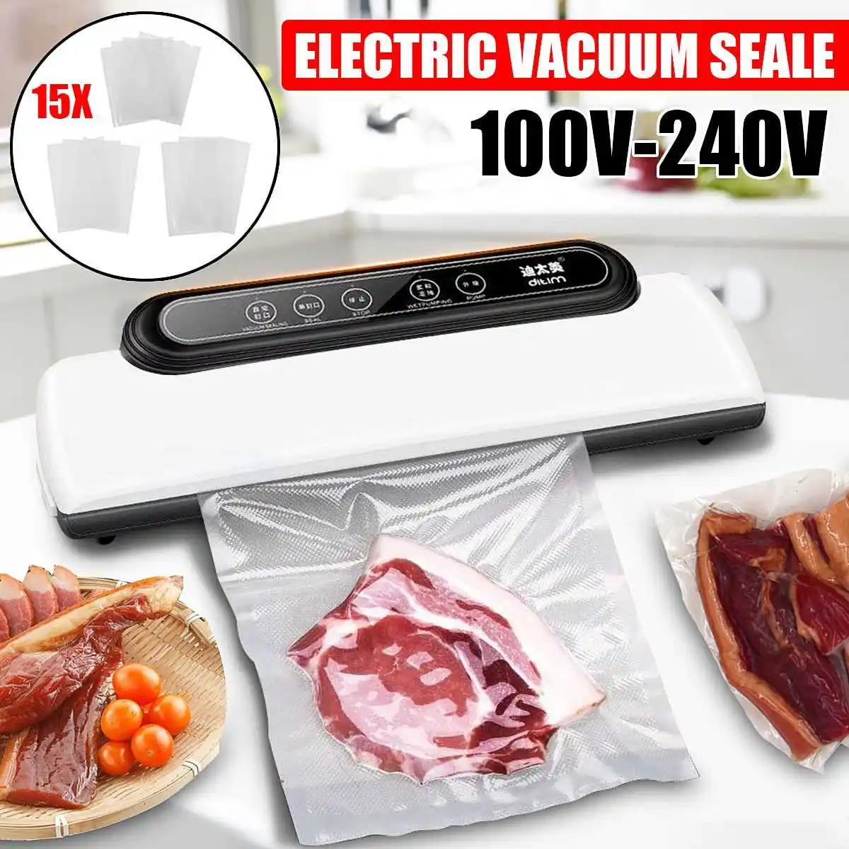 

Vacuum Sealer 110/220V Best Fully Automatic Portable Household Food Wet Dry Packaging Machine Sealing Include 15Pcs Bags Free